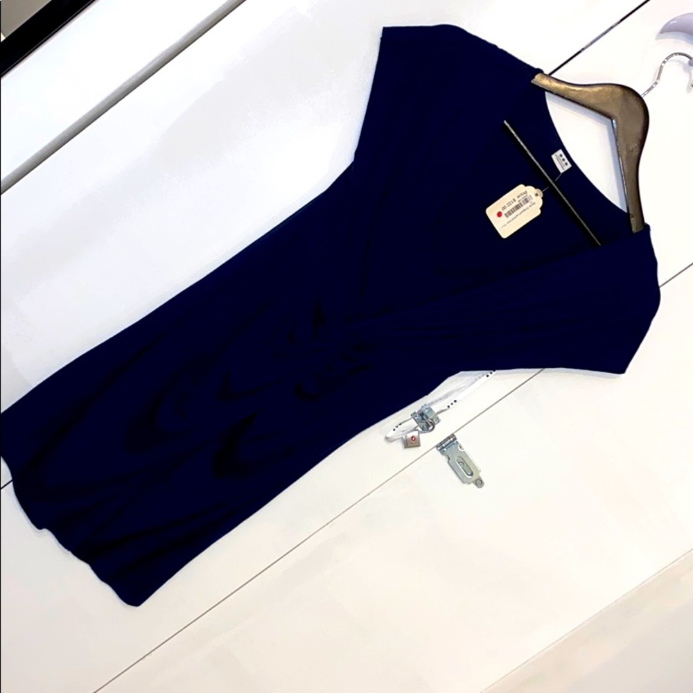 3Dota Draped cap sleeve navy dress